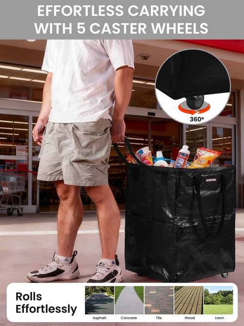 WORKPRO Large Rolling Grocery Bag, 36-Gallon Tote with 5 Wheels, 110 lbs Capacity, Dual Carry, Wide Zipper & Extra Storage for Shopping, Laundry & Moving