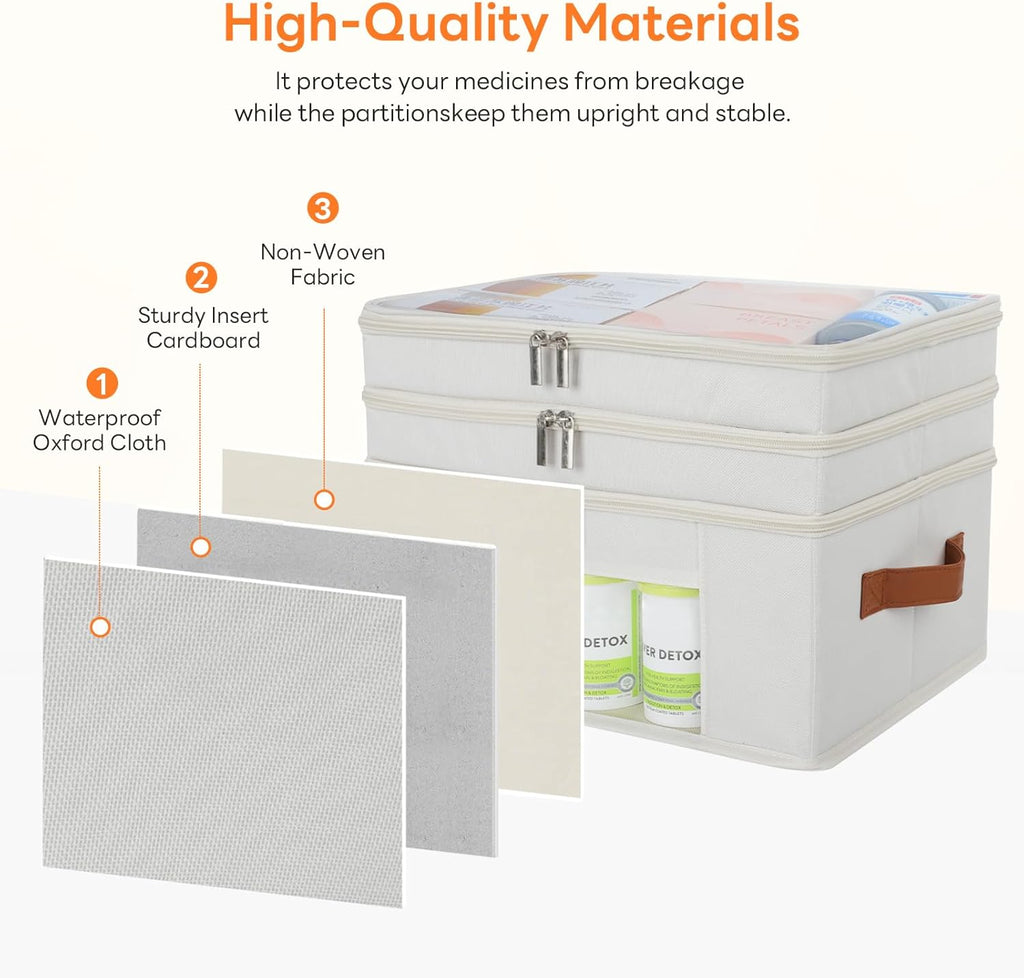 Skiennix 3-Tier Medicine Organizer - Foldable Storage Box with Clear Cover & Leather Handle | Perfect for Home & Travel