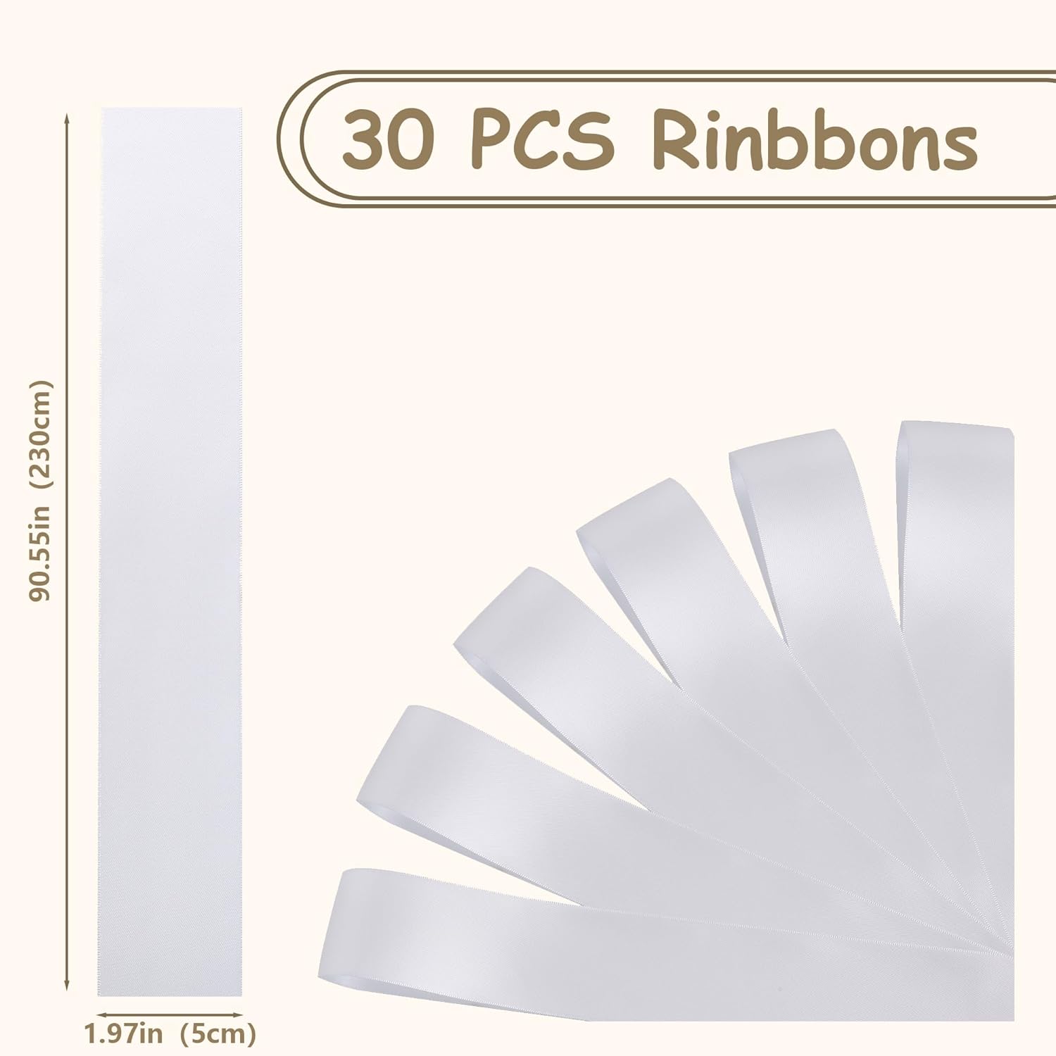 Skiennix Wedding Ribbons - 30 Pcs Satin Chair Sashes for Aisle & Pew Decorations | 90.55"x1.96" White