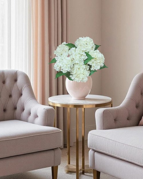 6PCS White Hydrangea Artificial Flowers Bouquets, Bulk Silk Hydrangea Heads with Stems, Fake Hydrangeas Flowers Arrangement, Faux Floral Decor for Home Wedding Party