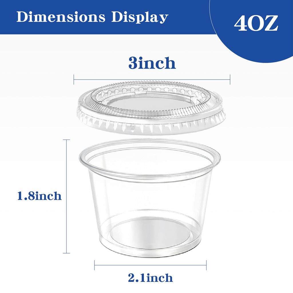 Fansyer 400 sets - 4 oz Portion Cups with Lids, Jello Shot Cups with Lids, Bulk ＆ Clear Sauce Cups for Meal Prep, Disposable Small Plastic Containers for Salad Dressing, Condiment, Snacks