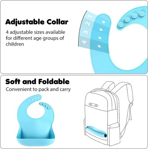 Eascrozn Silicone Bibs - Set of 3 BPA-Free, Soft & Adjustable Waterproof Feeding Bibs for Babies