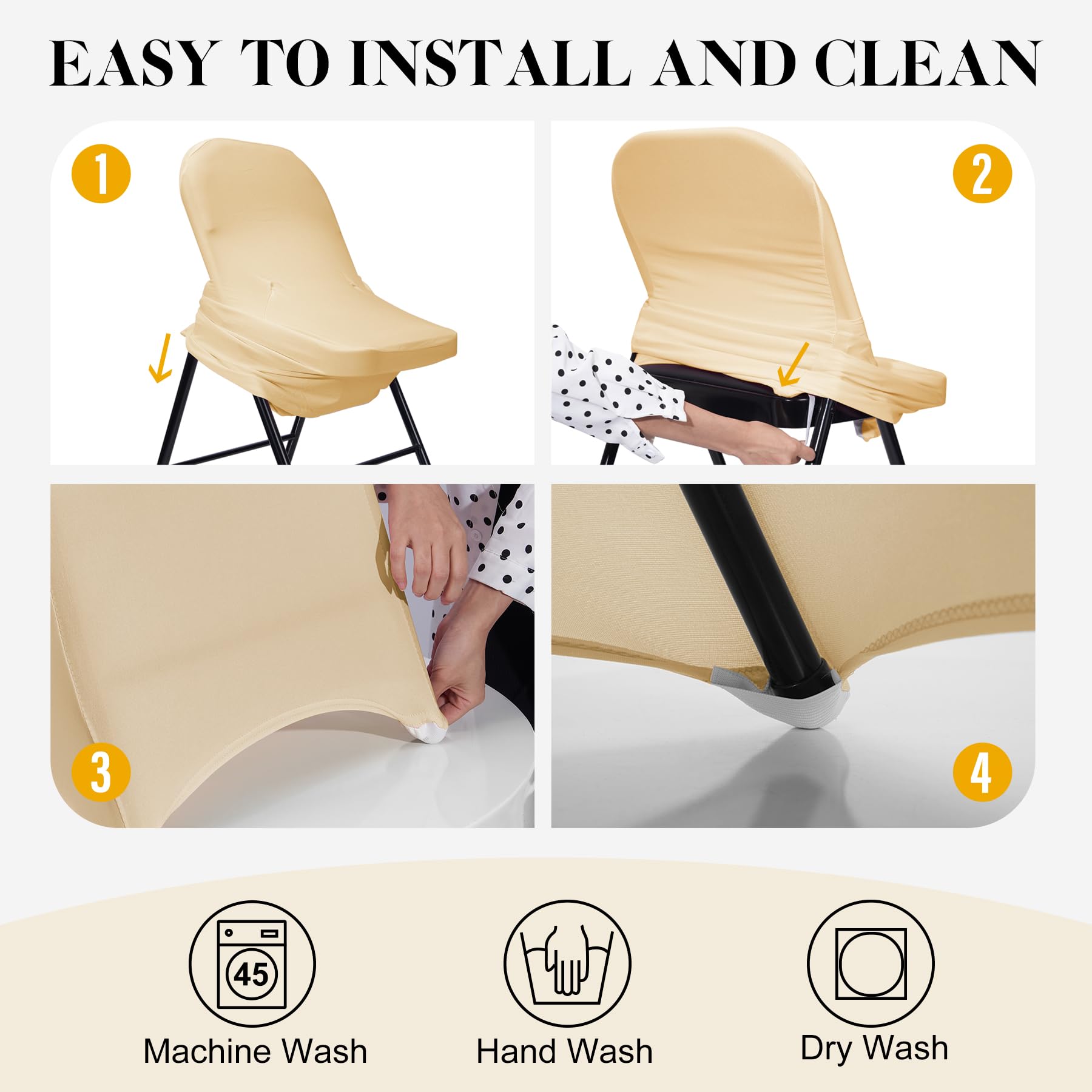 AZAMIA Stretch Folding Chair Covers 30pcs Spandex Chair Covers Protector for Wedding Party Dining Banquet, Washable Universal Fitted Chair Slipcovers for Celebration Birthday (Champagne, 30pcs)