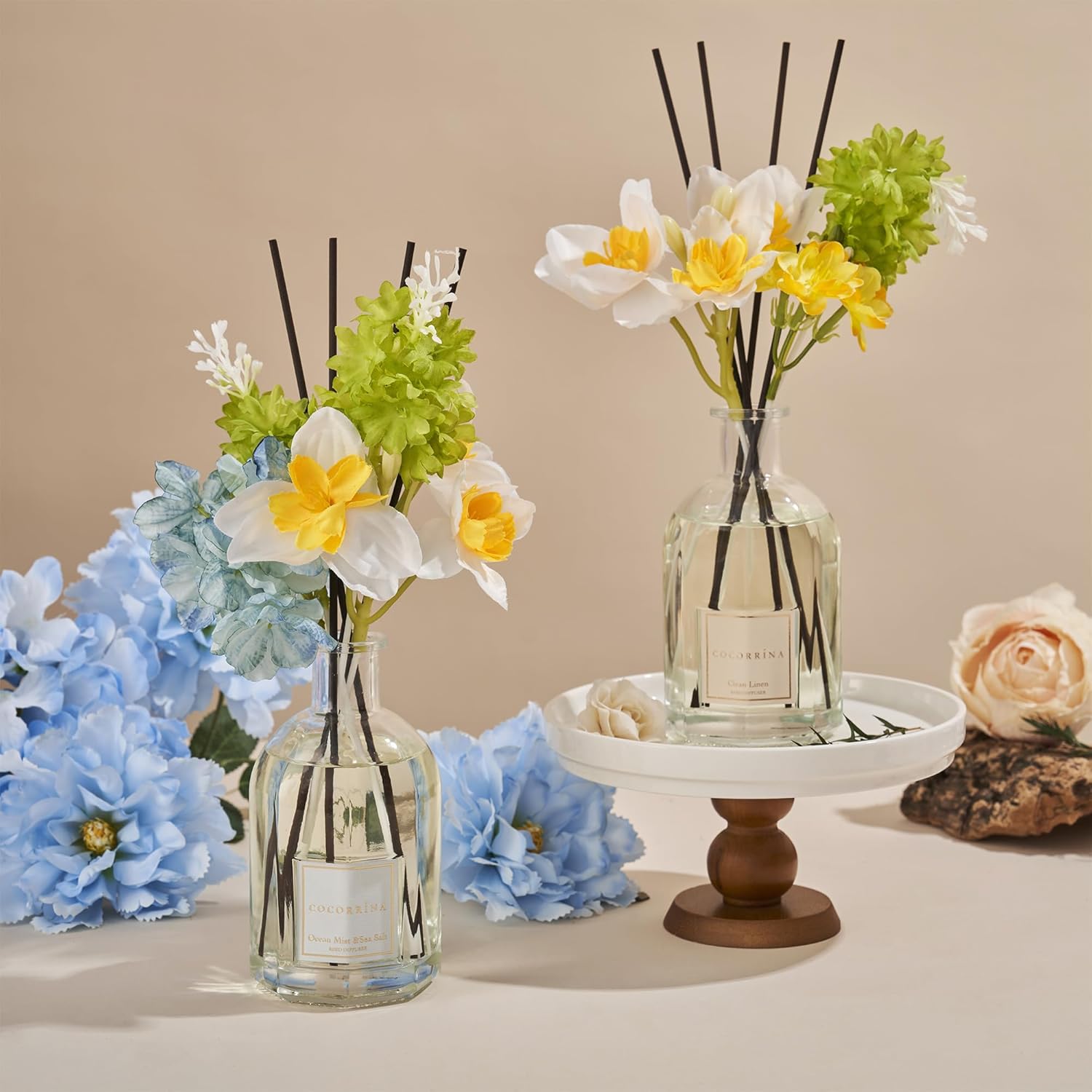 COCORRÍNA Reed Diffuser - Ocean Mist & Sea Salt | 8.5 Fl. Oz. Botanical Flower Home Decor
