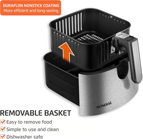 Mondial Air Fryer - Digital Visor 5.3QT Capacity | High Power & Elegant Stainless Steel Finish