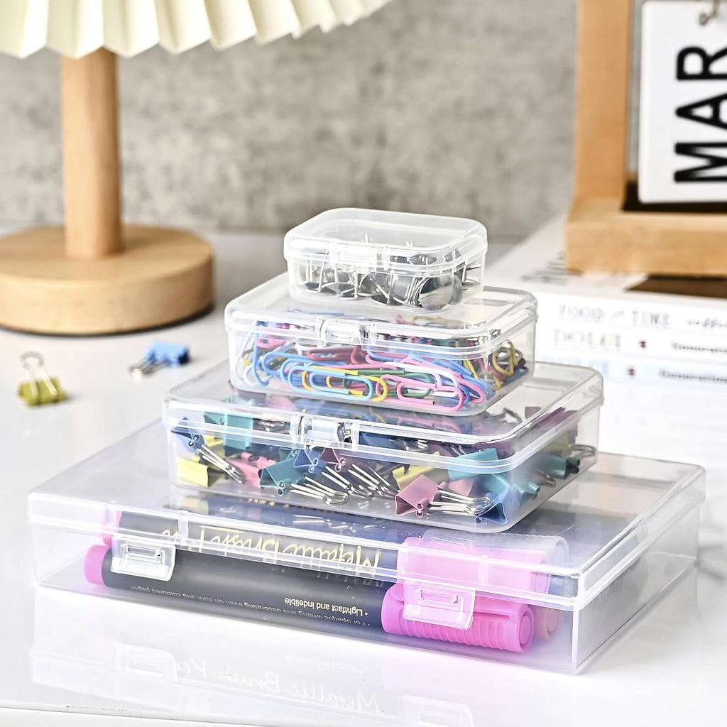Regine Switzerland Mini Plastic Storage Containers - 24 Pack Clear Boxes with Hinged Lids & Labels for Crafts