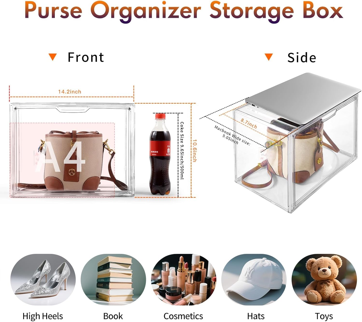Skiennix Purse Organizer - 5-Pack Stackable Clear Acrylic Storage Bins with Magnetic Door | Ideal for Handbags and Collectibles