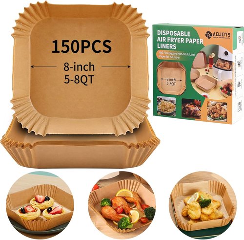 Air Fryer Liners | 150 PCS Non-Stick Parchment Paper for 5-8QT Air Fryers - Oil-Proof 8 Inch Square