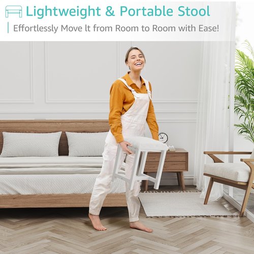 Small Vanity Stool, Cute Vanity Stools with Soft Faux Rabbit Fur Cushion, White Makeup Vanity Chair for Small Spaces, Living Room, Bedroom, Entryway, Ottoman Foot Rest for Couch Sillas Modern