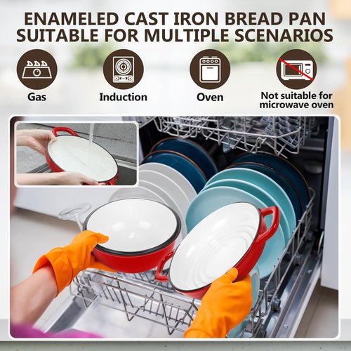 Reallnaive 8 Pcs Enameled Bread Dutch Oven with Lid for Sourdough Baking Oven Enameled Cast Iron Dutch Pot with Bread Proofing Basket Baking Supplies Set for Kitchen Homemade Roasting(Red,5 Quart)