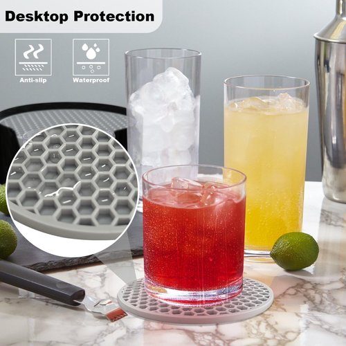 YUGUARD Silicone Coasters [8 Pack] with Holders Drink Coasters, for Hot or Cold Drinks Thickened, Non-Slip, Non-Stick (Black)