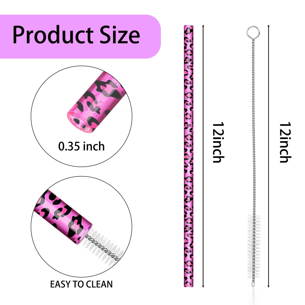 Replacement Straw for Stanley Cup 40 oz 30 oz, 12 Inch Reusable Extra Long Plastic Straws, 10 Pack with Cleaning Brush, Compatible with Stanley Cup Accessories – Leopard