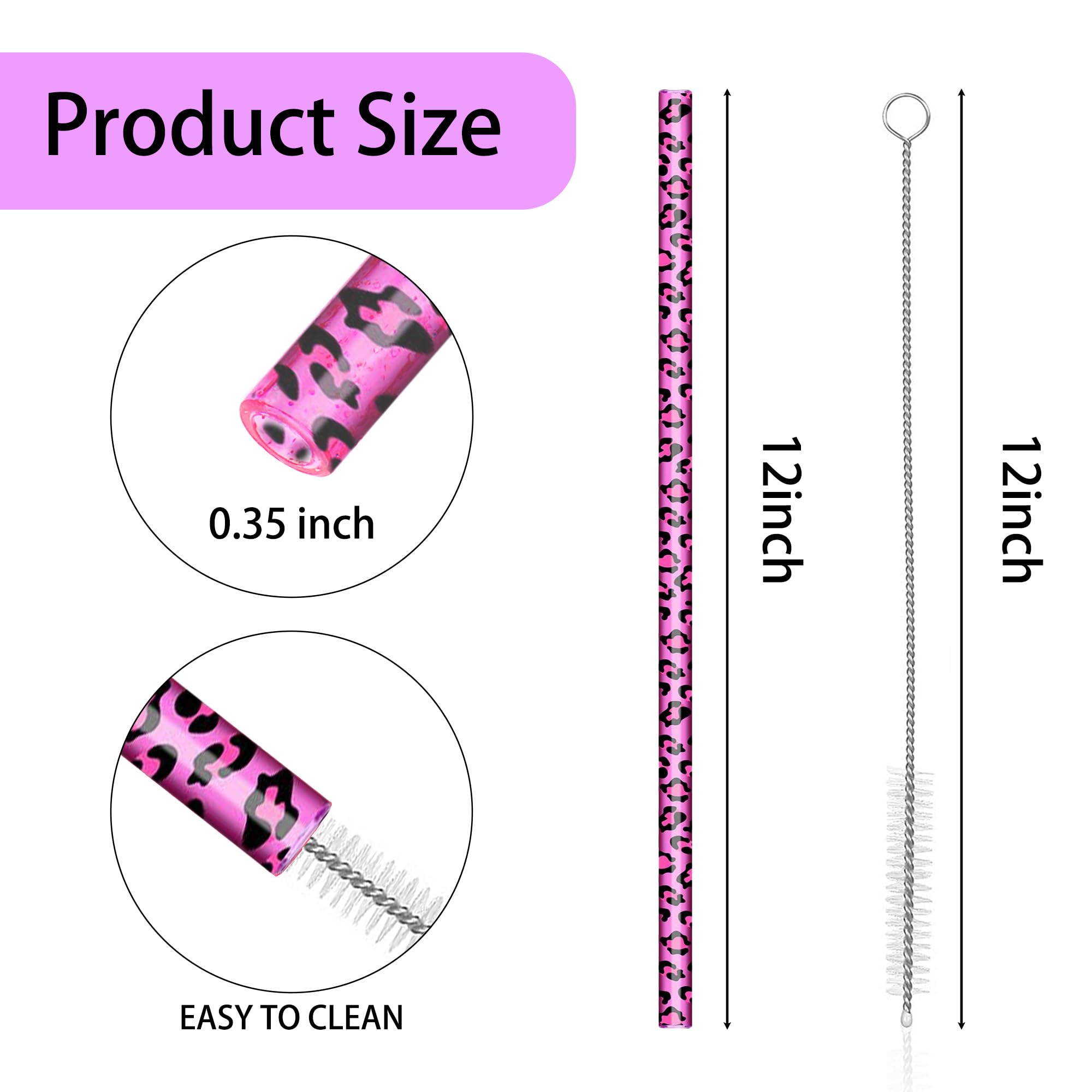Replacement Straw for Stanley Cup 40 oz 30 oz, 12 Inch Reusable Extra Long Plastic Straws, 10 Pack with Cleaning Brush, Compatible with Stanley Cup Accessories – Leopard