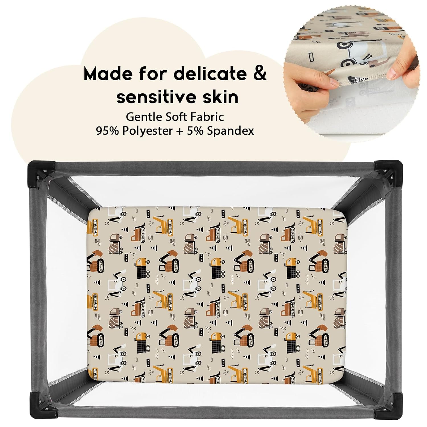 Yoofoss Fitted Pack and Play Sheets - Soft, Breathable Mini Crib Sheets 2-Pack (Brown & Stripe)