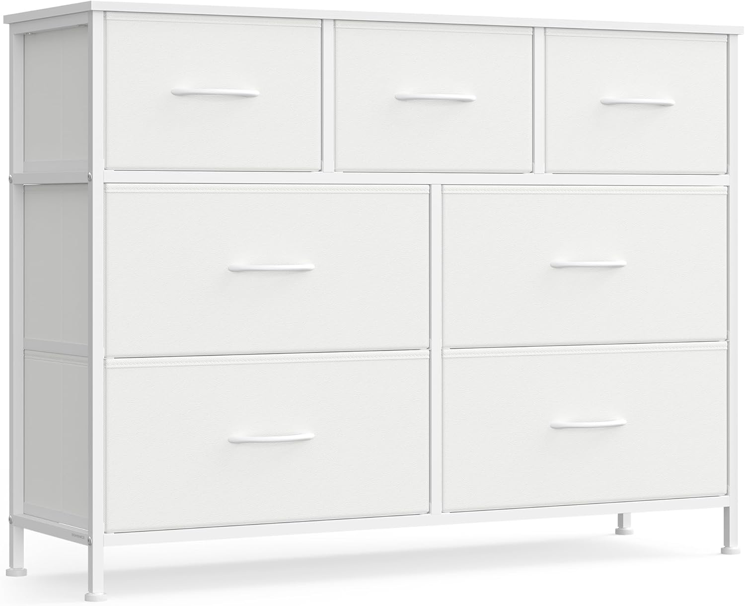 SONGMICS Dresser - Stylish Chest of Drawers with 7 Non-Woven Fabric Bins | Cloud White & Snow White