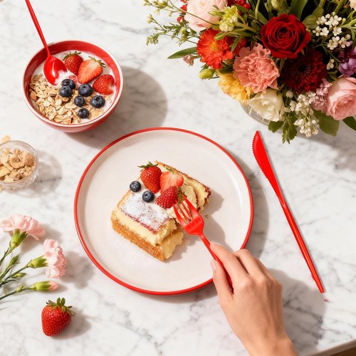 Gudvilla 120pcs Red Plastic Silverware Set Sturdy Red Utensils Disposable Plastic Cutlery Heavy Duty includes Forks and Spoons and Knives Sets for Valentines Day Birthday Graduation Chinese New Year