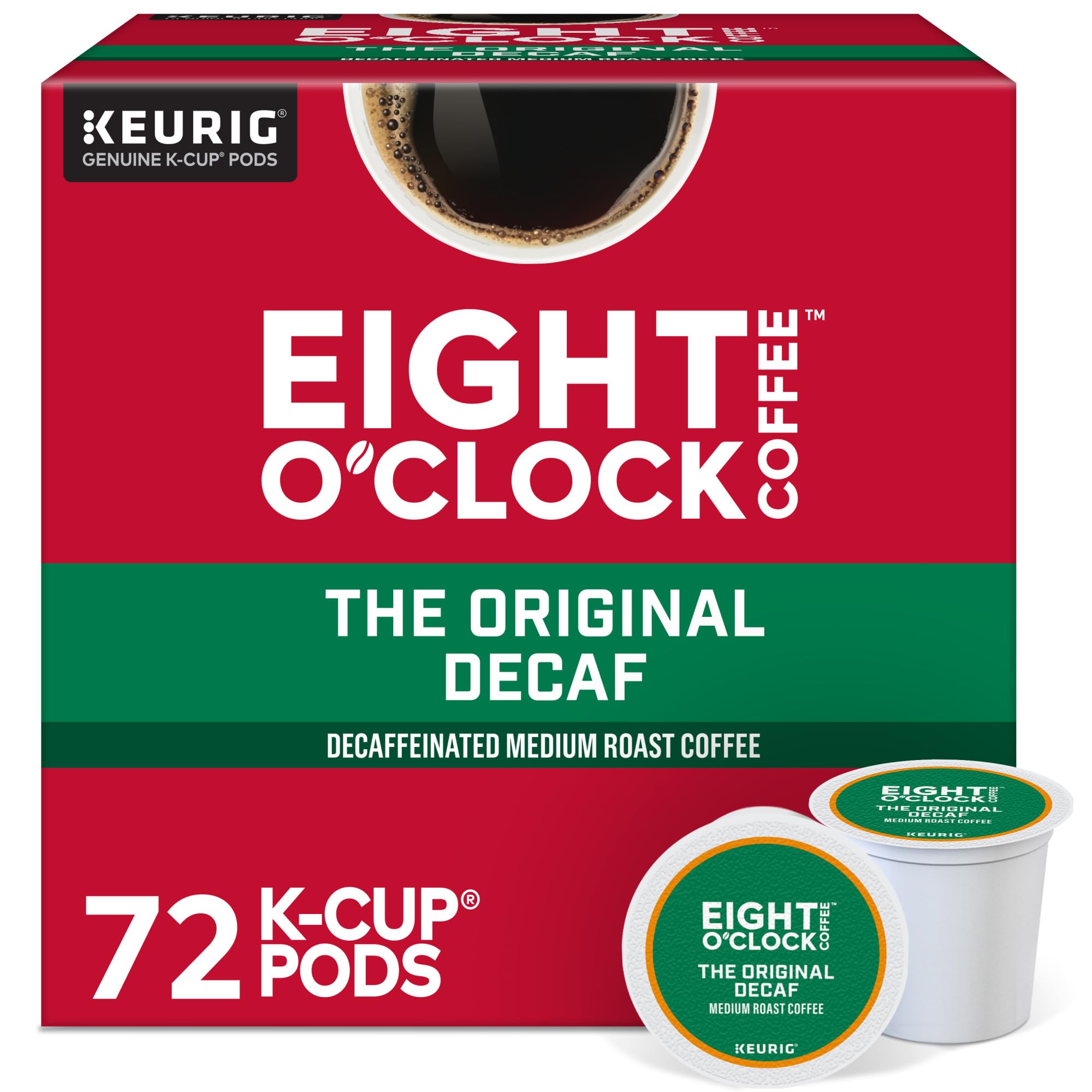 Eight O'Clock Coffee The Original Decaf, Single-Serve Coffee K-Cup Pods, Medium Roast, 12 Count (Pack of 6)