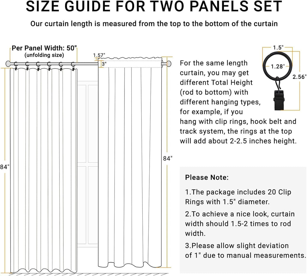Skiennix 100% Blackout Curtains - Thermal Insulated Faux Linen | 84" Length, 2 Panels, Butter Cream