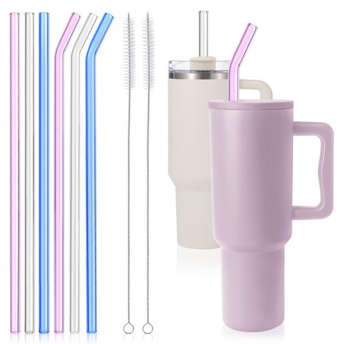 [6Pcs] Reusable Glass Straws for Simple Modern 40 oz - 12" x 10mm Replacement Glass Straws Shatter Resistant for Stanley 40 oz Tumbler, Straw with 2 Brushes for Stanley Cup Accessories