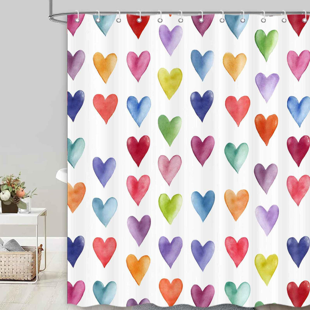 Yellawn Valentine's Day Shower Curtain, Cute Blue Red Heart Valentines Shower Curtains for Bathroom, Unique Design Romantic Aesthetic Fabric Bath Decor 72 x72 Inch