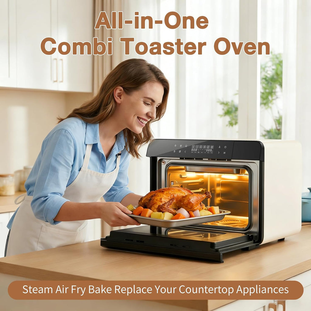 ROBAM Toaster Air Fryer Combi Oven - 20-in-1 Countertop Steam Oven with Multi-Stage Cooking & 30 Recipes (White)