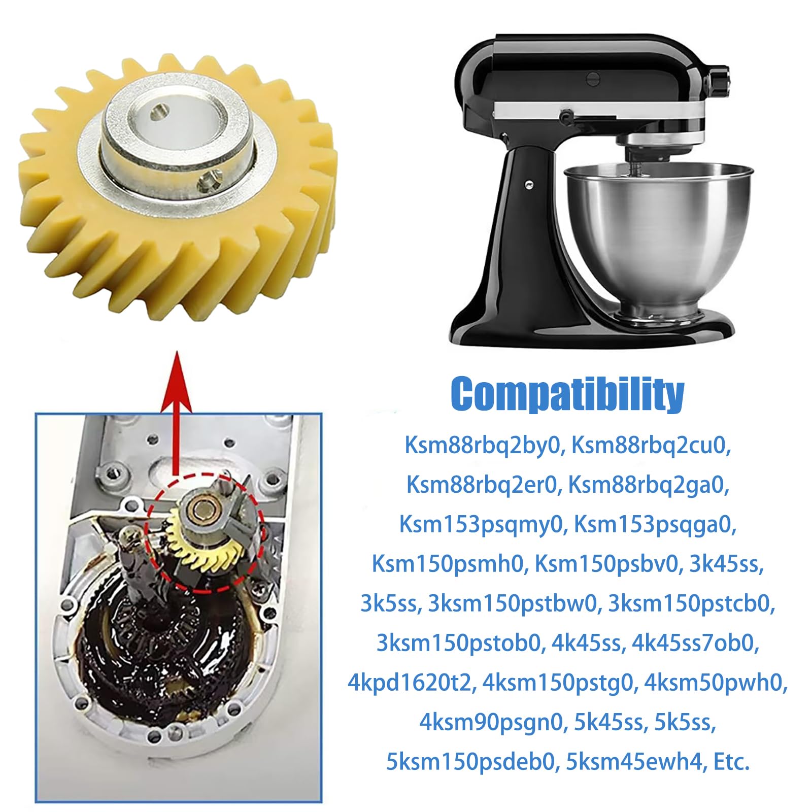 (2/Pack) W10112253 Mixer Worm Gear Compatible with Whirlpool & KitchenAid Mixers Gear Replace Parts 4162897 4169830 AP4295669 PS11748374 4161531 WPW10112253