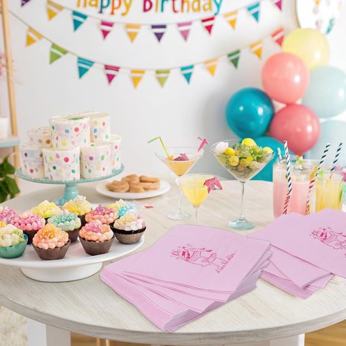 Pink Martini Cocktail Napkins,Bikinis and Martinis Bachelorette Party Decor, A Bride In A Tini Bit Party Supplies, Pack of 50ct