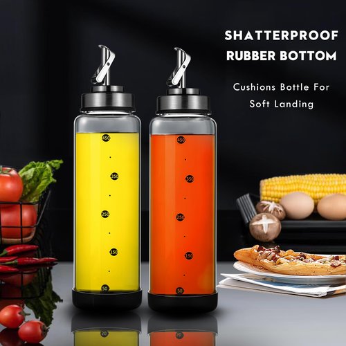 BENEBYR Glass Olive Oil Dispenser Bottle for Kitchen Shatterproof & Leakproof Cooking Oil Dispenser with Stainless Steel Spout & Rubber Bottom 17 oz Heat Resistant Olive Oil Bottle