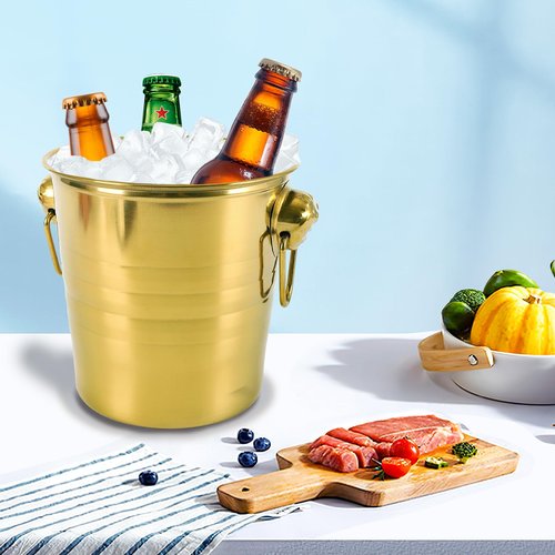 4 Pcs Stainless Steel Champagne Bucket, 3 Qt Double Wall Ice Bucket with Handles, Metal Wine Chiller for Champagne, Beer, Cocktails, Home Bar, Party Beverage Cooler (Gold)