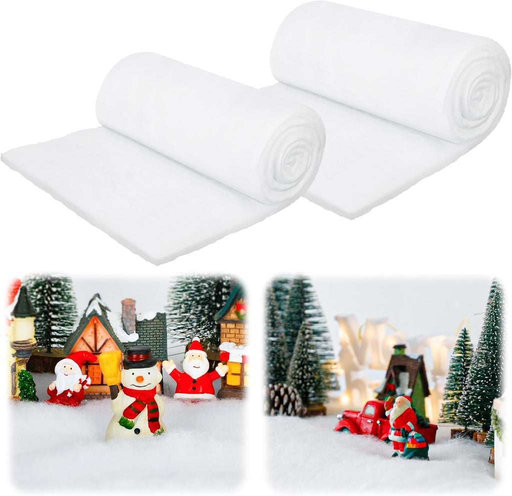QZYL Snow Blankets - 2 PCS Thick 3x8 FT Artificial Fake Snow for Christmas Village Displays | Winter Wonderland Decor
