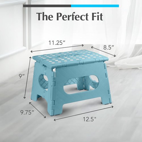 Handy Laundry Step Stool - 9 Inch Foldable Plastic Stool for Adults & Kids, 300 lb Capacity, Non-Slip, Portable - Teal