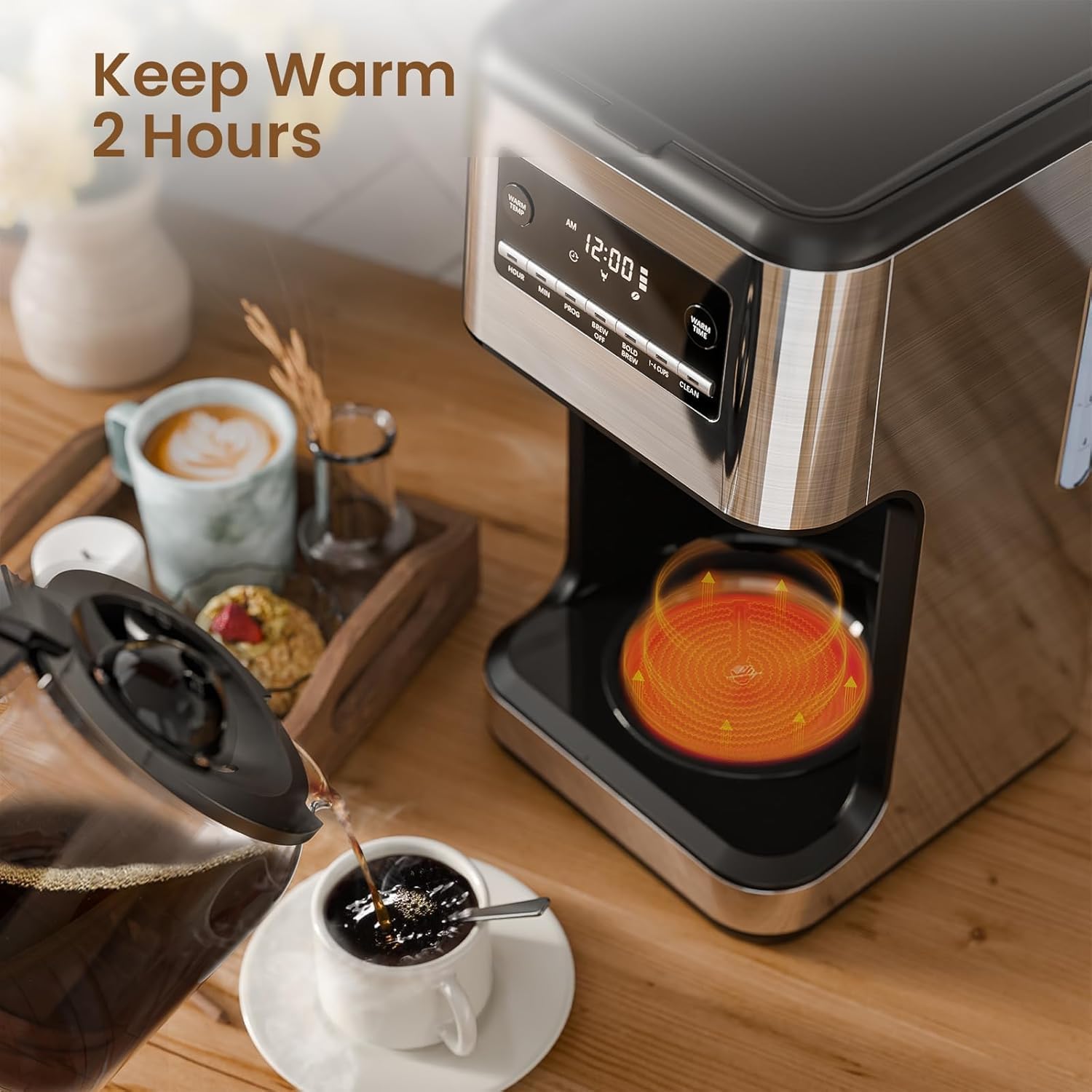 Skiennix 14-Cup Programmable Coffee Maker - Reusable Filter & Keep Hot Plate, Stainless Steel