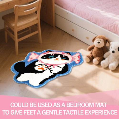 LSYESDLA Cute Cat Bathroom Rug, Soft Plush Kawaii Animal Tufted Bath Room Mat, Non-Slip & Machine Washable, Absorbent & Quick Dry Floor Door Mat Home Decor for Shower, Tub and Sink, 23.6"x27.6"