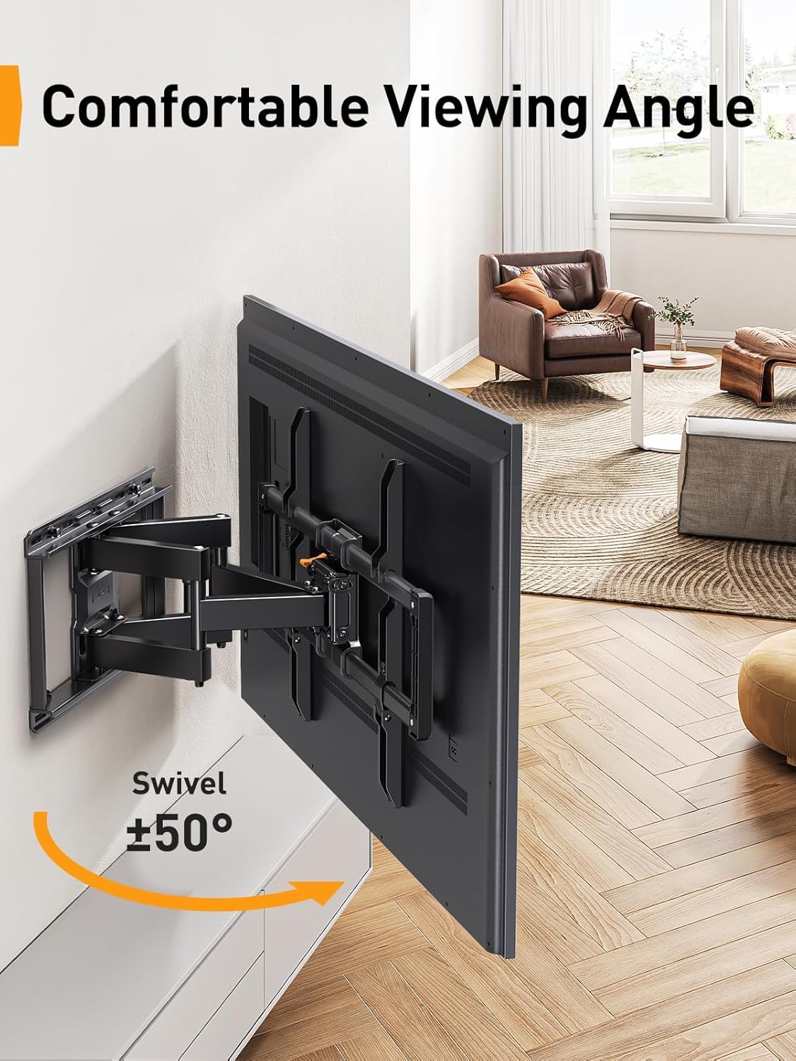 Perlegear Full Motion TV Wall Mount - Heavy Duty for 42-90" TVs Up to 132lbs | Tool-Free Tilt & Swivel