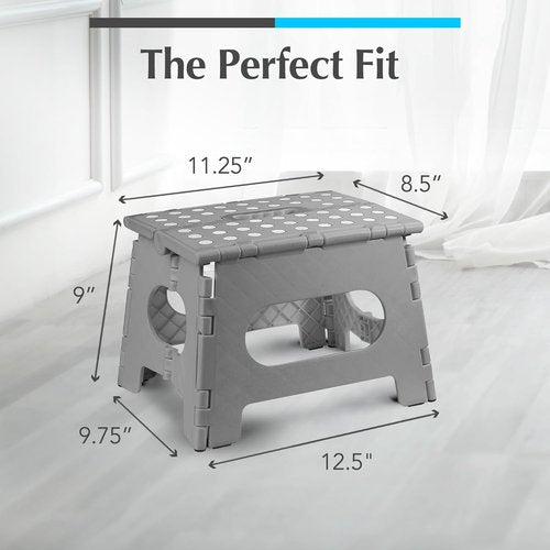 Handy Laundry Folding Step Stool - Lightweight & Sturdy for Adults and Kids | Easy One-Flip Design - Grey 9 Inch (Pack of 2)
