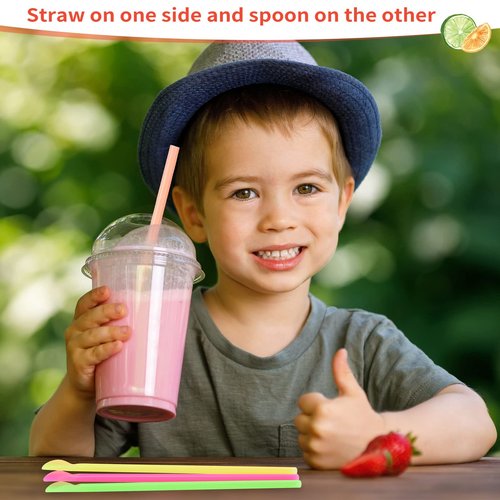 Eaasty 5000 Pcs Snow Cone Spoon Straws, Flexible Plastic Flexible Disposable Drinking Straws, Disposable Plastic Sip Stir Sticks (Yellow,Green,Orange,Rose Red)