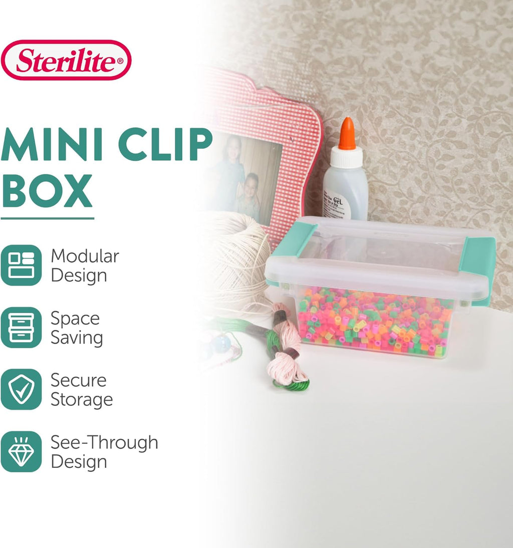 Sterilite 24-Pack Clip Box | Stackable Clear Plastic Storage Bins with Latching Lids - Ideal for Arts, Crafts, and Office Organization