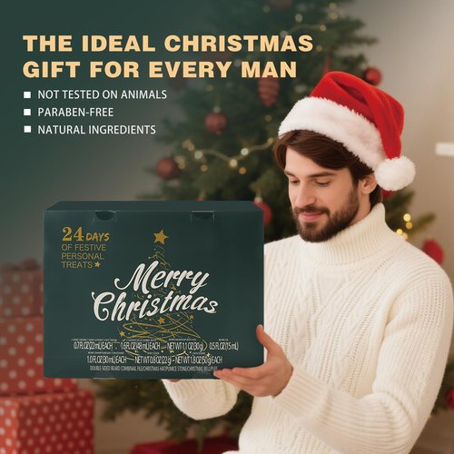 BODY & EARTH 2025 Advent Calendar for Men - 24 Days of Beard Care Gifts with Sandalwood & Cedar Oil