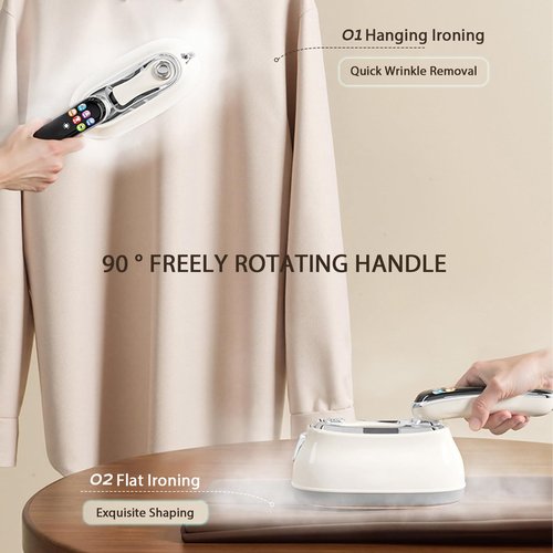 1200W Travel Clothes Steamer, 2-In-1 Handheld Steamer&Iron, 5+1 Intelligent Gear Ironing with Digital Display Screen, Self-Cleaning, 20S Heating, 160ml, Suitable for Home, Travel&Dorm (White)