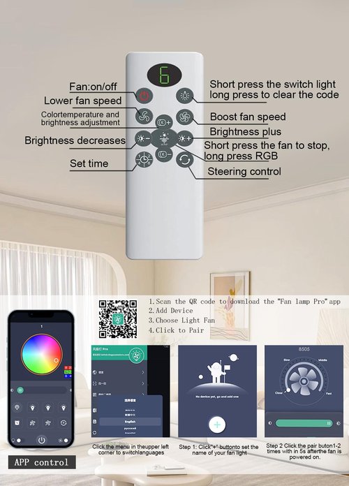 JSAITEE 52 inch Ceiling Fan with Light, 6 Speeds Reversible Low Profile Ceiling Fan with Light and Remote/APP Control, 3 Color Temp+Dimmable RGB, 8 Blades, Flush Mount Quiet Ceiling Fans, Black
