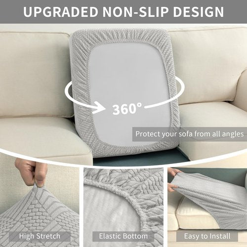 Easy-Going Waterproof Couch Cushion Covers for Couches and Sofas, Stretch Jacquard Sofa Seat Cover Replacement for Dogs, Pets & Kids, Durable Furniture Protector for Loveseat Cushions, Light Gray