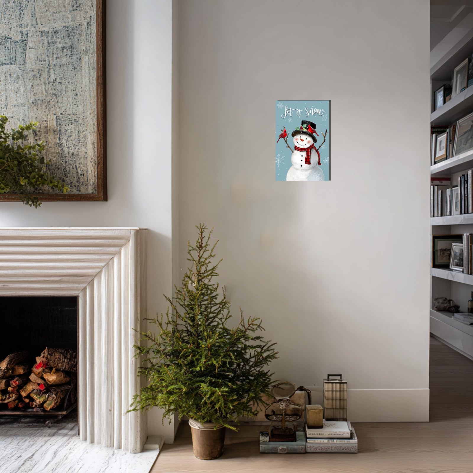 1 KINGO Let It Snow Christmas Snowman Wall Art:10"x15" Cardinal Bird Snowflakes Xmas Picture Winter Scene Canvas Art Farmhouse Print for Bedroom Living Room Home Office Holiday Decor