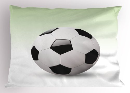 Ambesonne Sports Pillow Sham, Vector Image of Football Soccer Ball Artwork with Green Ombre Background Image, Decorative Standard Size Printed Pillowcase, 26" X 20", Black White