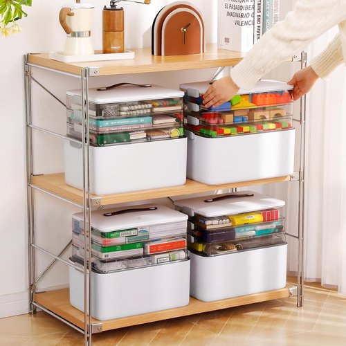 MOPALL 4-Tier Medicine Organizer - Portable Storage Box with Lid & Leather Handle | Home Office & Craft Organization