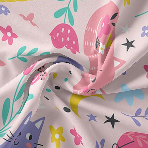 QOOMO Floral Cats Sheet Set,Kawaii Cats Kids Bed Sheets,Pink Floral 16" Deep Pocket Bed Sheet Set for Boys/Girls/Kids/Teens，4 Piece Sheet Set, 1 Fitted Sheet,1 Flat Sheet and 2 Pillowcases，Twin Size