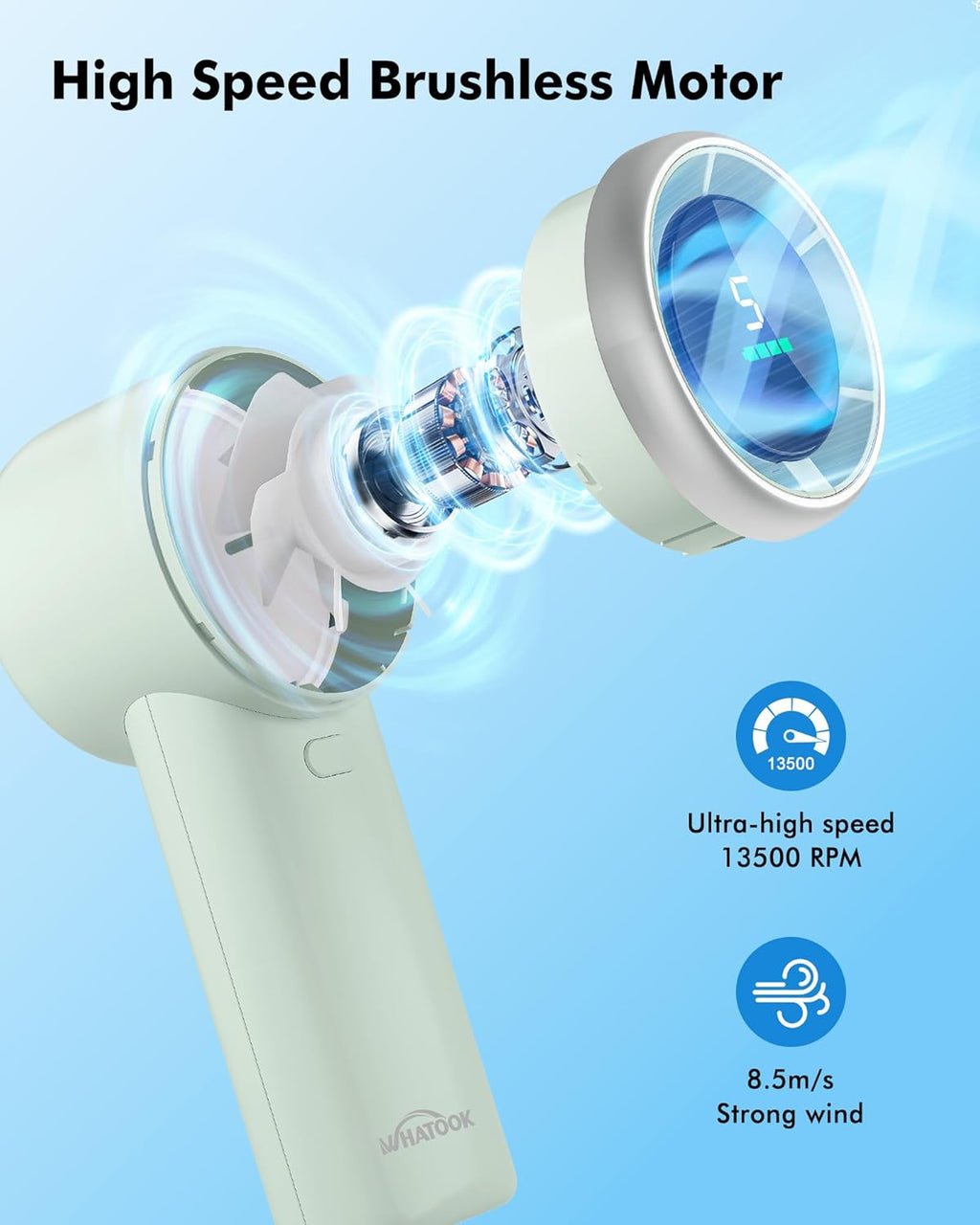 WHATOOK Portable Handheld Mini Fan - High-Speed Cooling with 10-Hour Battery Life | USB Rechargeable, Green