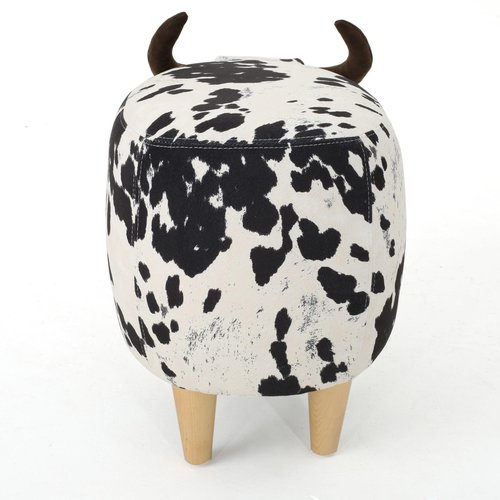 Christopher Knight Home Isana Cow-Shaped Ottoman, Cute Wood Foot Stool Shoes Changing Seat with Cushioned for Living Room, Bedroom, Playroom Porch Furniture, Black and White Velvet