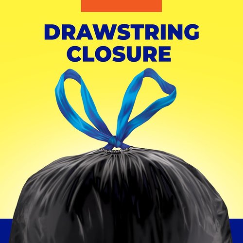 Hefty Essentials 30 Gallon Drawstring Trash Bags - 56 Count | Scent-Free Black Garbage Bags for Large Items