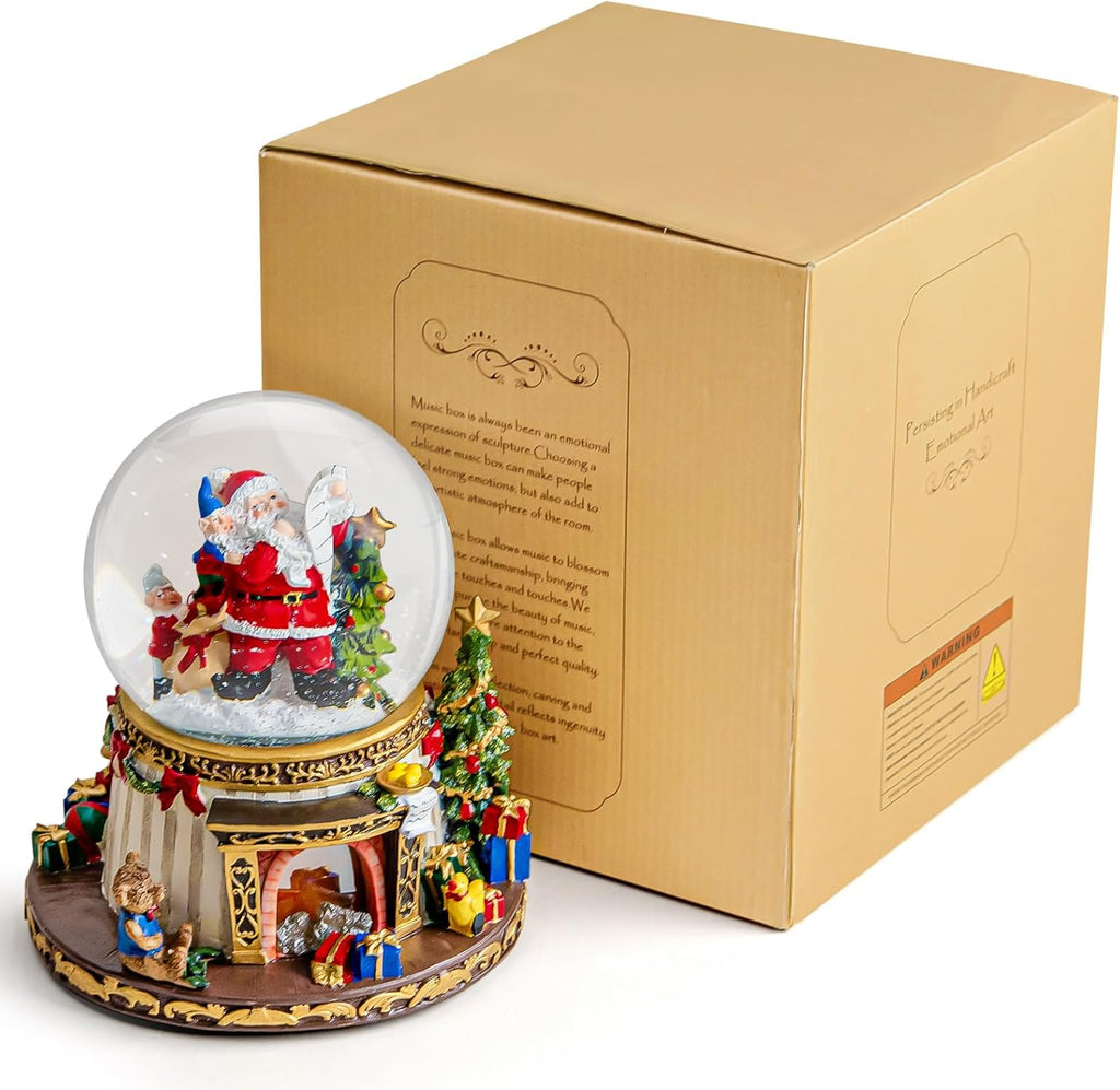 **Regine Switzerland Musical Snow Globe - Santa Claus Fireplace with Automatic Snowfall & Music | 8 Classic Christmas Tunes**