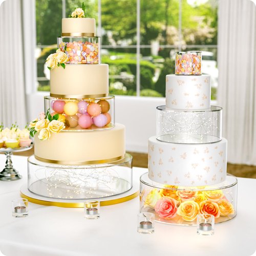 NPPLUS 3PCS Clear Acrylic Cake Stand, Fillable Cake Box Riser Cake Tier, Round Cake Display Box with Lid, Decorative Centerpiece Box for Wedding Birthday Party (12" Dx4 H,8" Dx4 H,4" Dx4 H